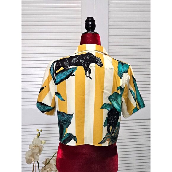 Mavrans Women's Yellow Stripes/Pantera Design Crop Top Size M 157 - Picture 5 of 15